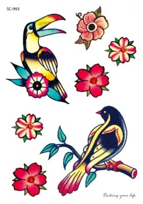 Colorful birds and flowers
