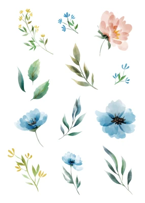 Watercolor Flowers & Leaves